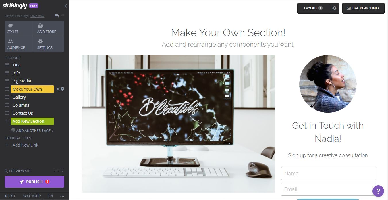 sample web page template in the Strikingly editor sample web page template in the Strikingly editor